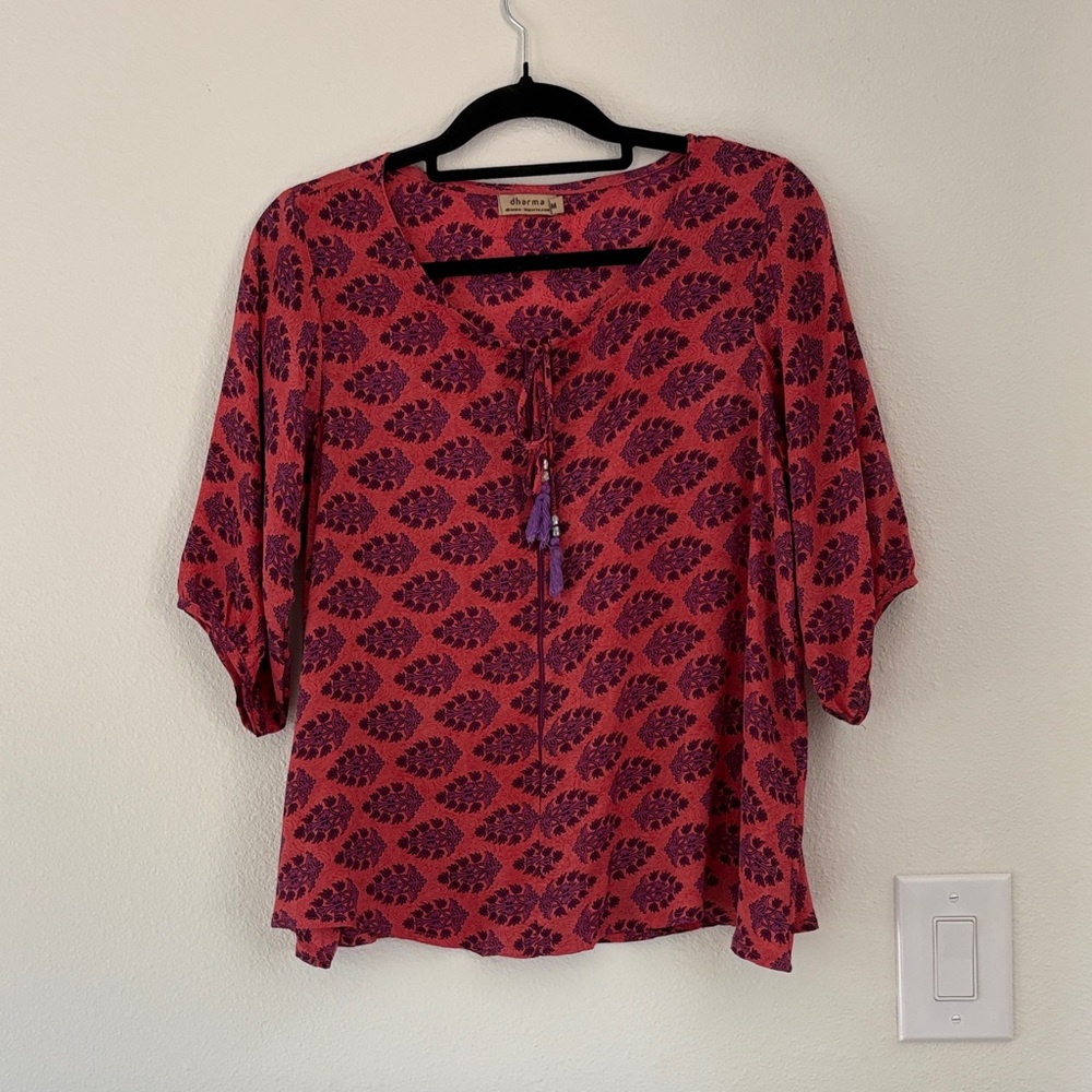 Stylish Red and Purple Silk Blouse